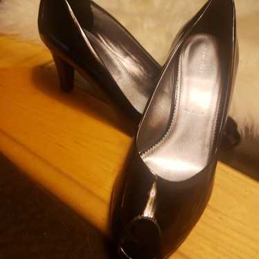 Amalfi Black Patent Open Toe Heels 5 1/5 M - image 1