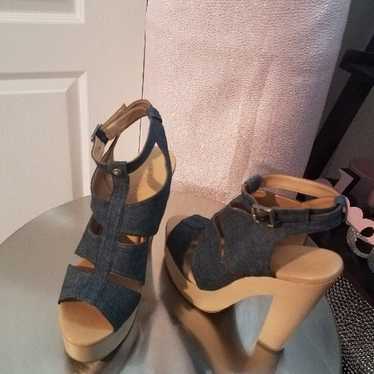 Denim Strappy Pumps - image 1