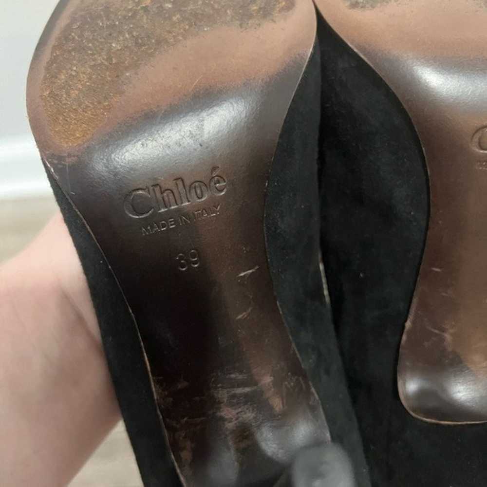 CHLOE Black Heels Pumps Snake Skin Trim Suede Siz… - image 6