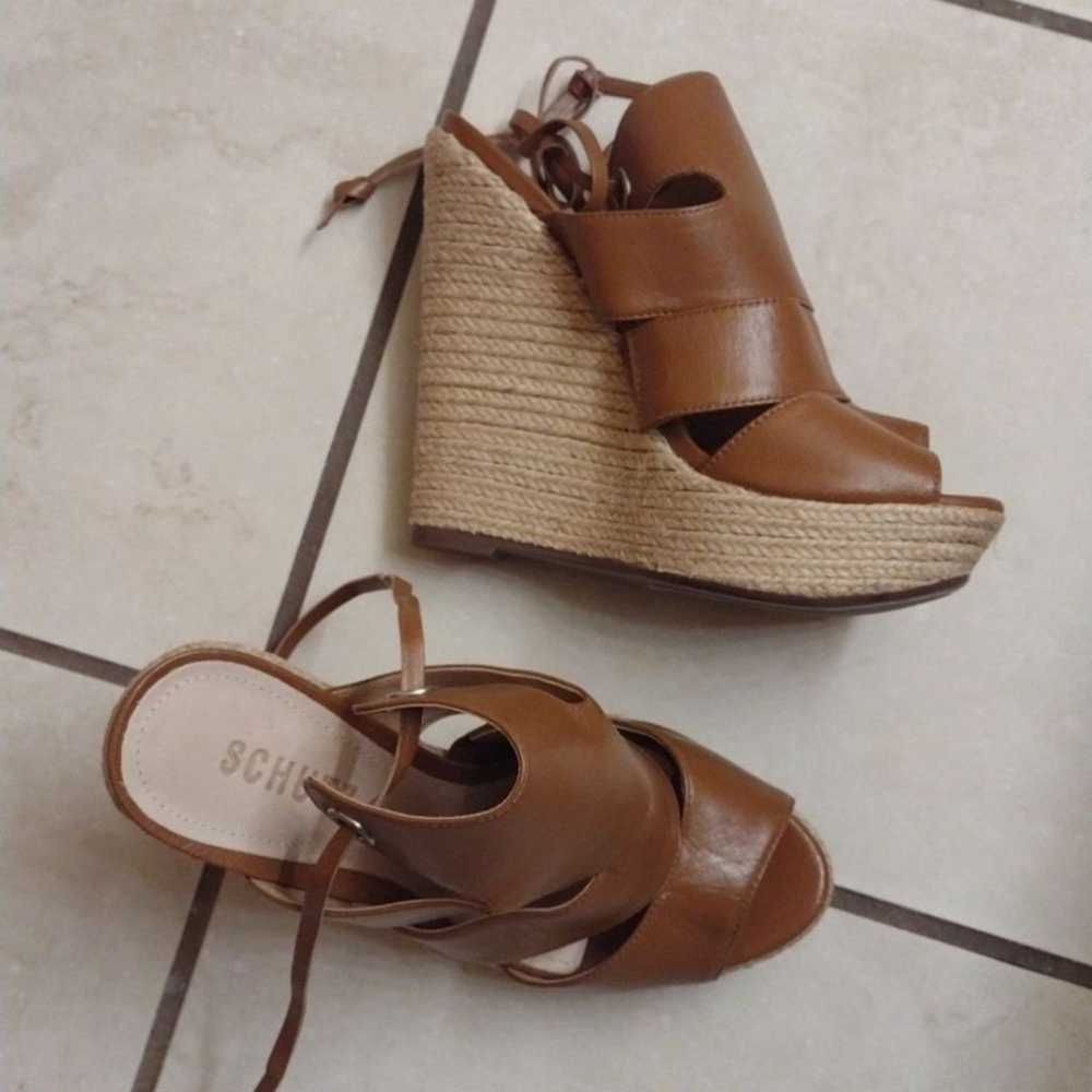 Schutz Ilione platform wedge heels leather and ra… - image 2