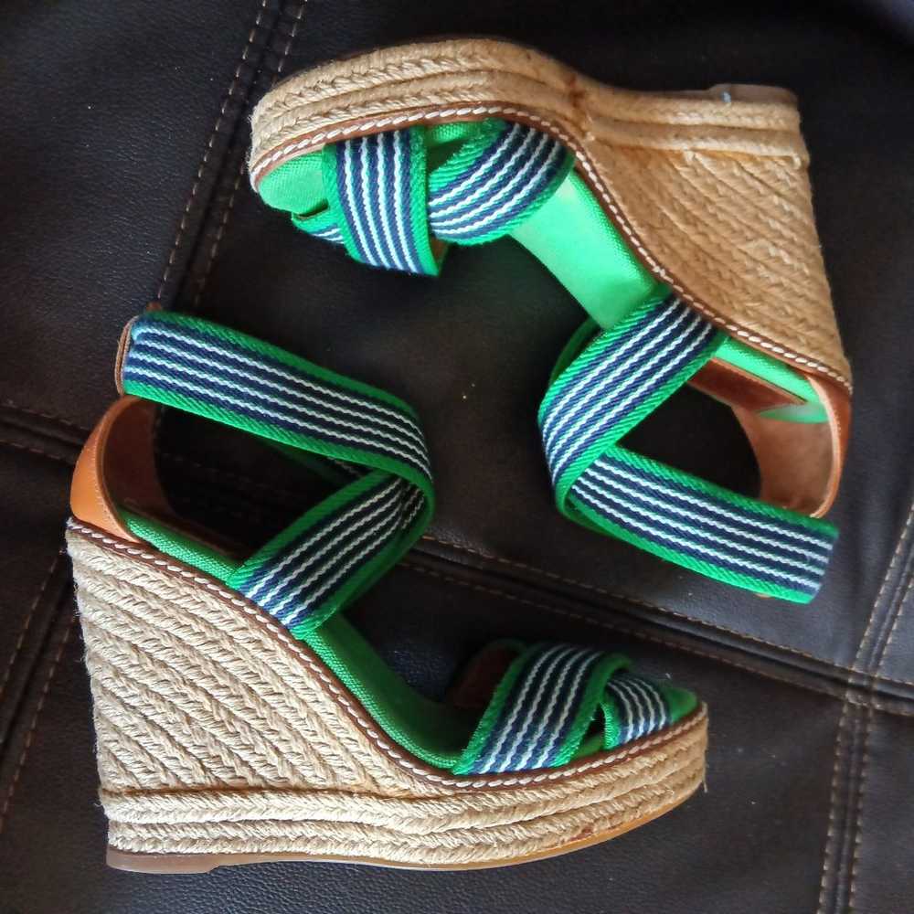 Tory Burch Espadrille high Heels green and blue c… - image 5