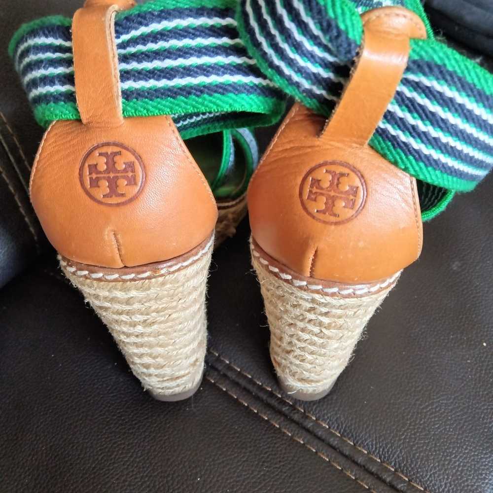 Tory Burch Espadrille high Heels green and blue c… - image 7