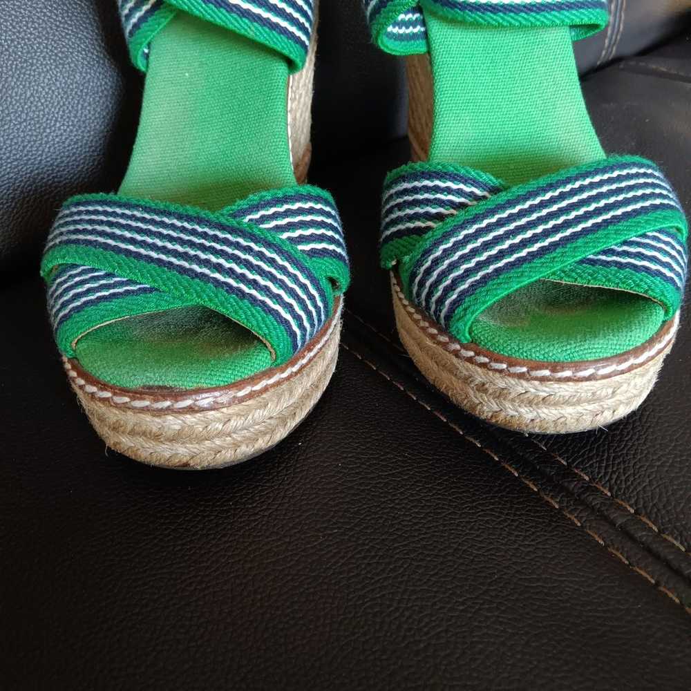 Tory Burch Espadrille high Heels green and blue c… - image 8