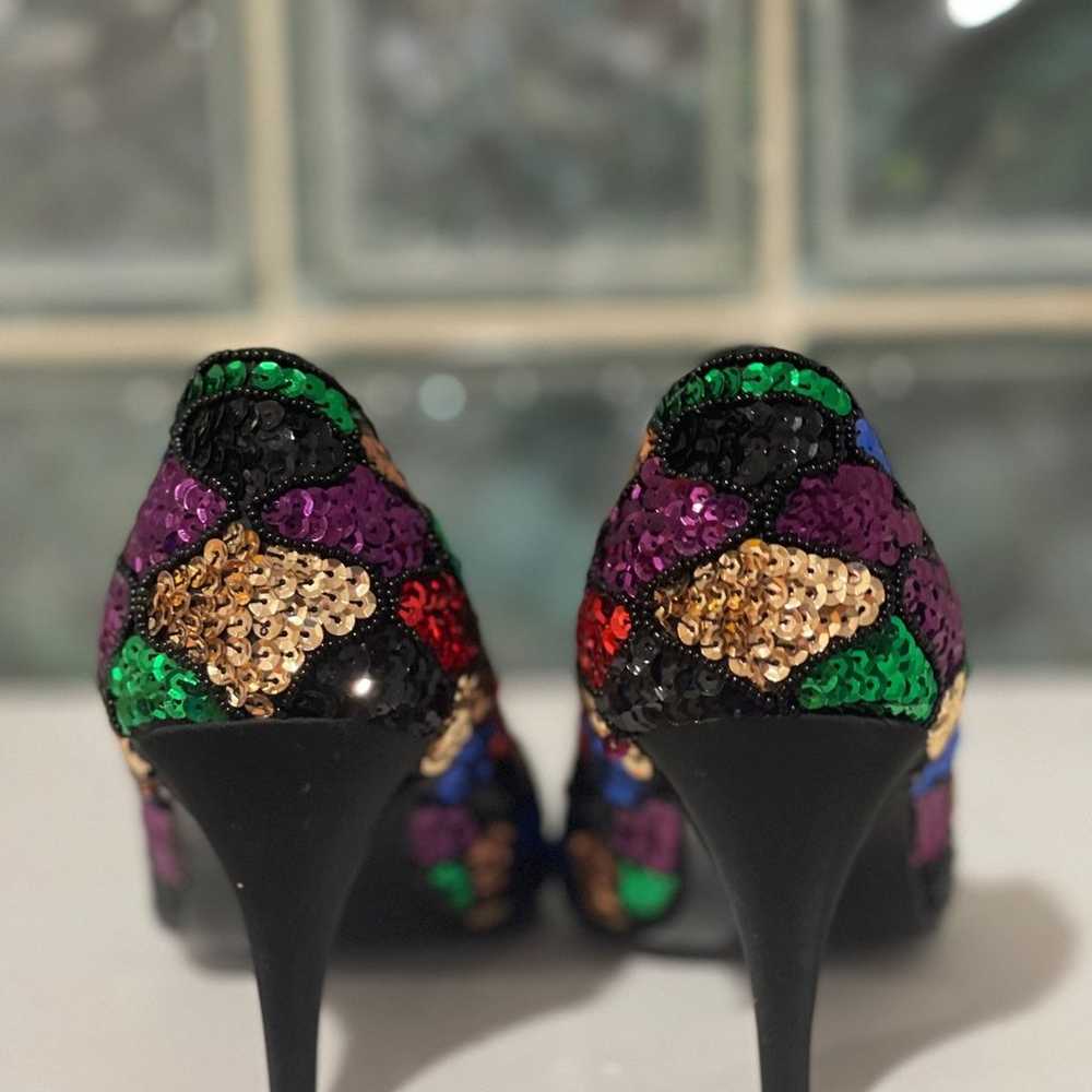 Jacques Levine Vintage Sequin 1990 High Heel Pumps - image 11