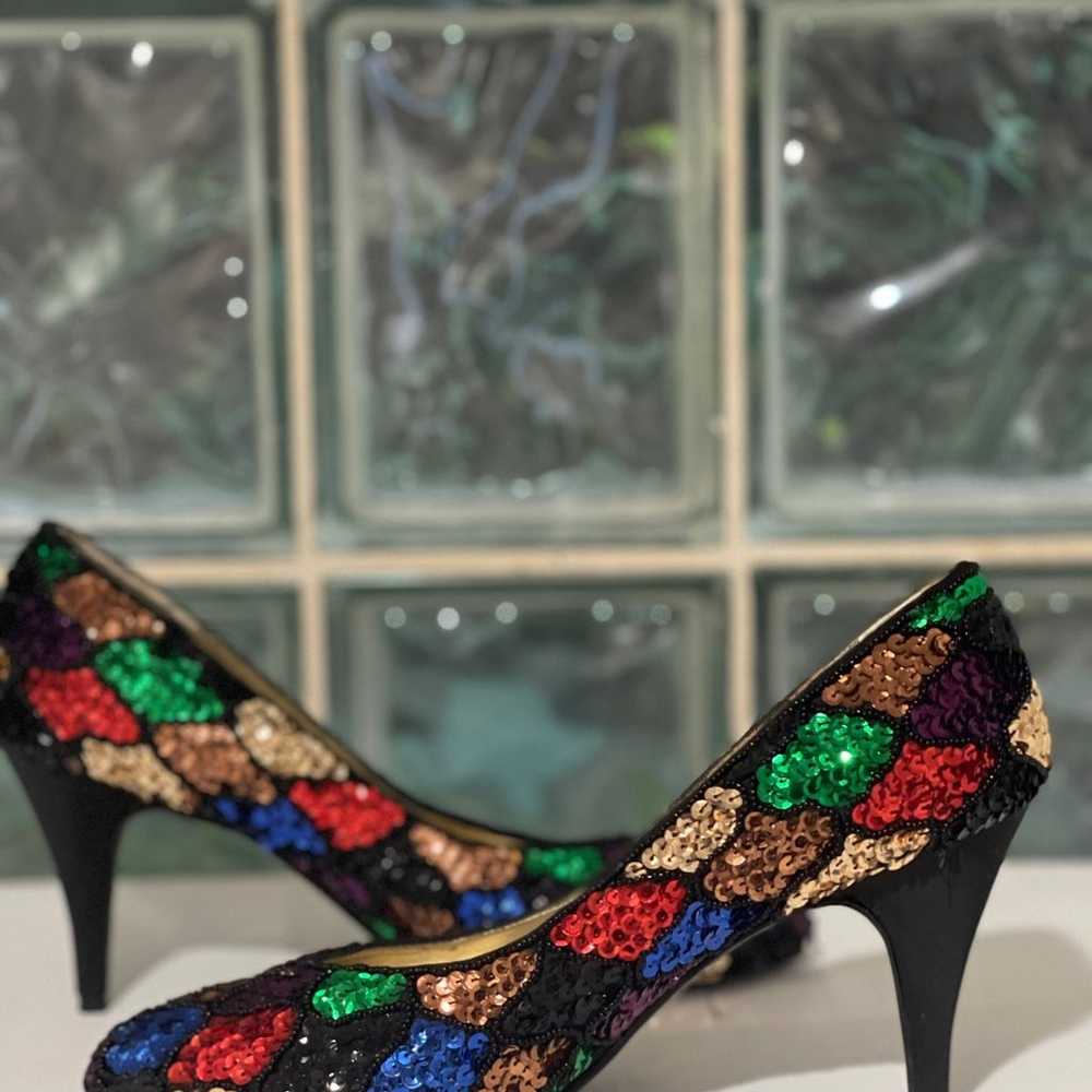 Jacques Levine Vintage Sequin 1990 High Heel Pumps - image 1