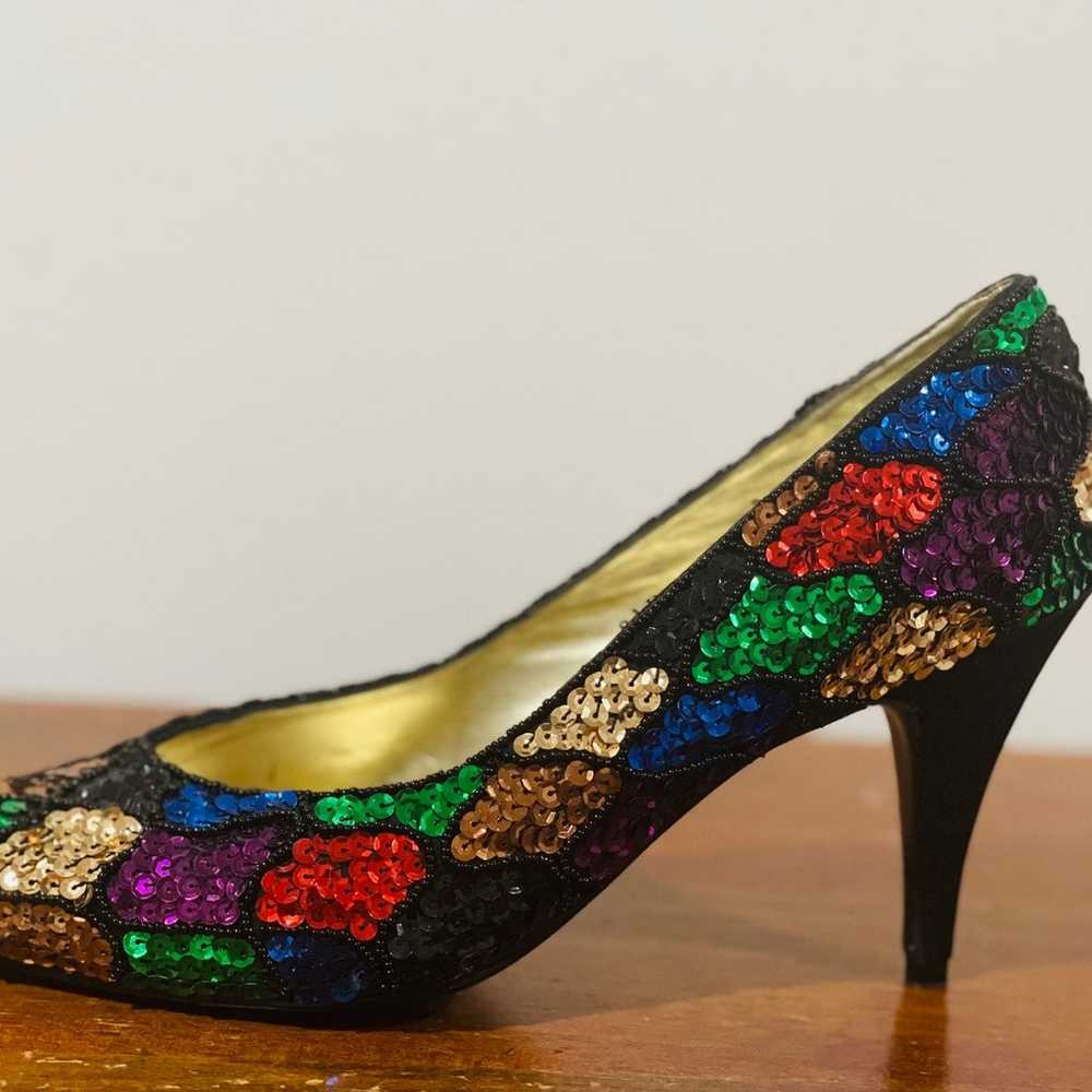 Jacques Levine Vintage Sequin 1990 High Heel Pumps - image 2