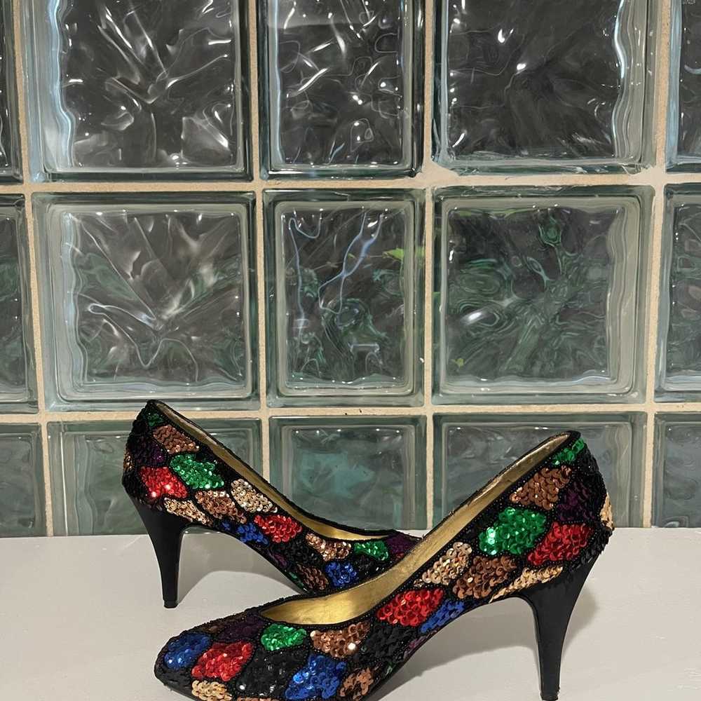 Jacques Levine Vintage Sequin 1990 High Heel Pumps - image 3