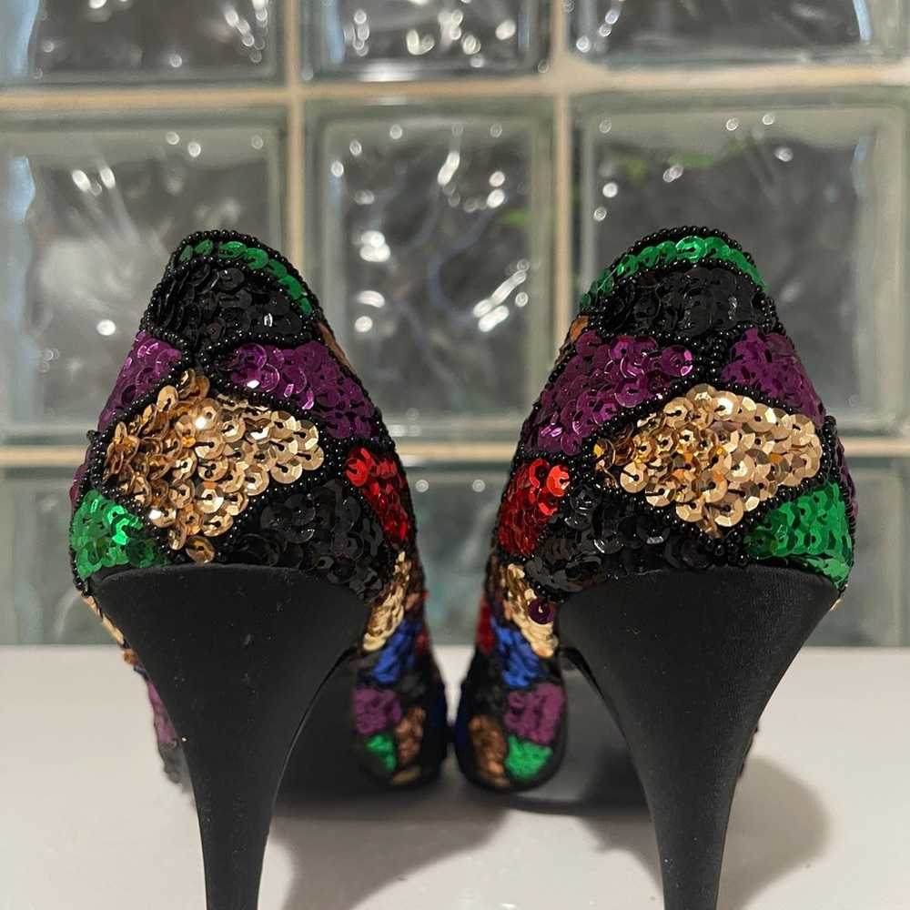 Jacques Levine Vintage Sequin 1990 High Heel Pumps - image 4