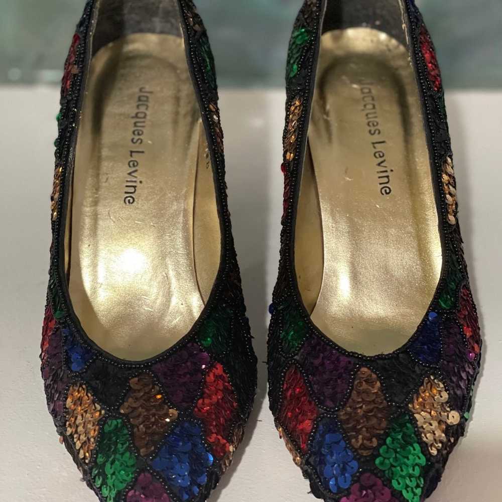 Jacques Levine Vintage Sequin 1990 High Heel Pumps - image 6