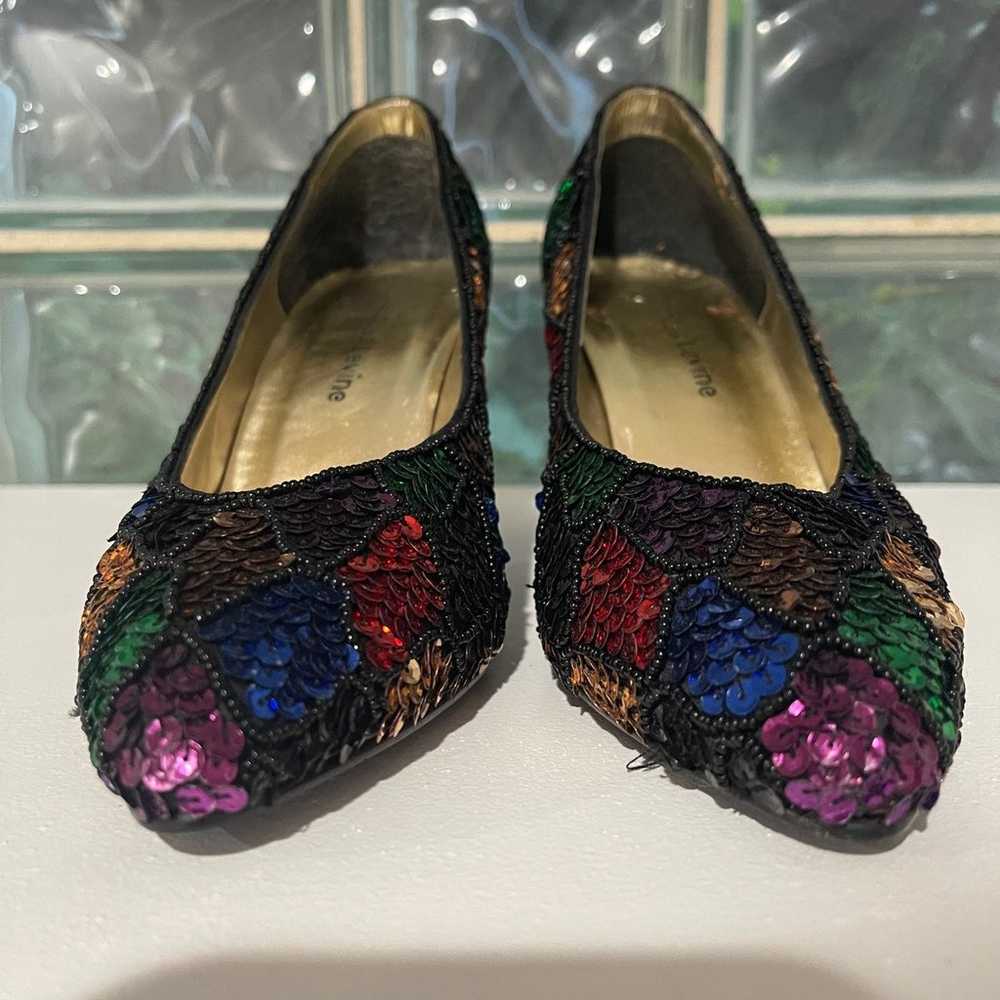 Jacques Levine Vintage Sequin 1990 High Heel Pumps - image 8