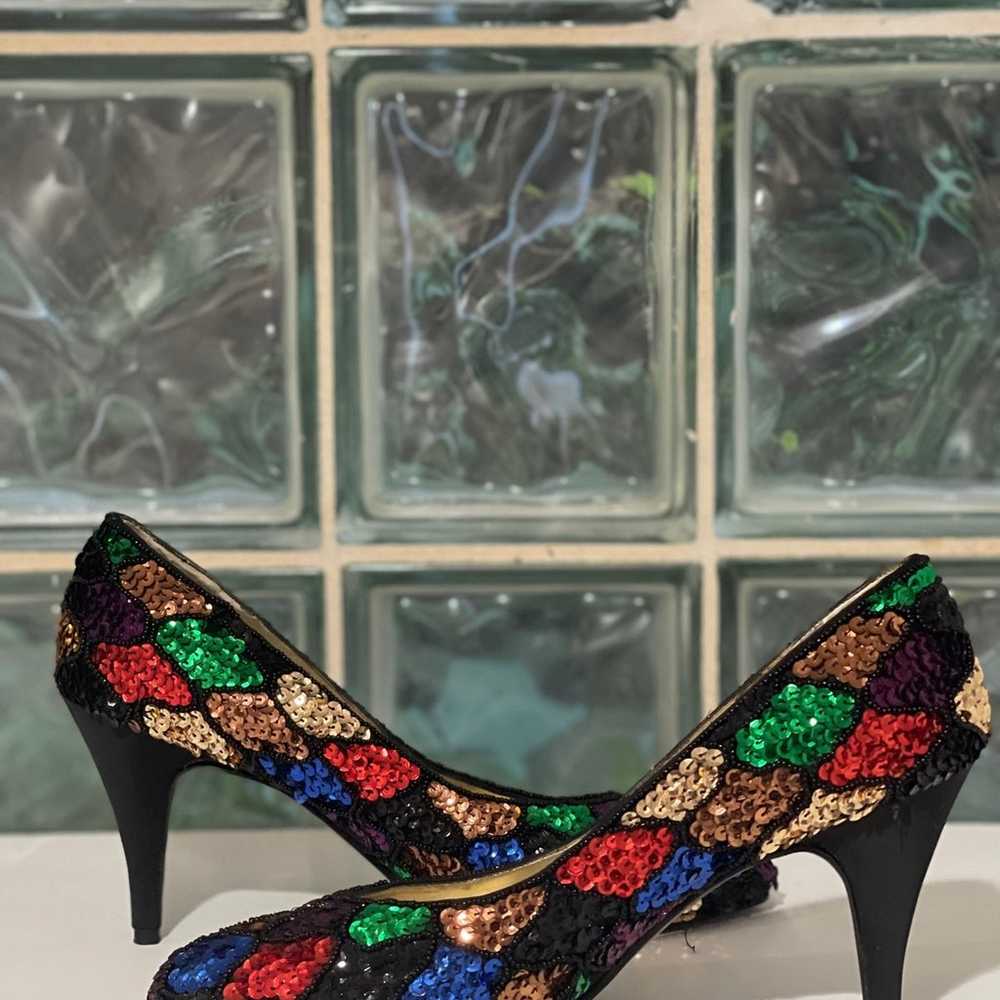 Jacques Levine Vintage Sequin 1990 High Heel Pumps - image 9