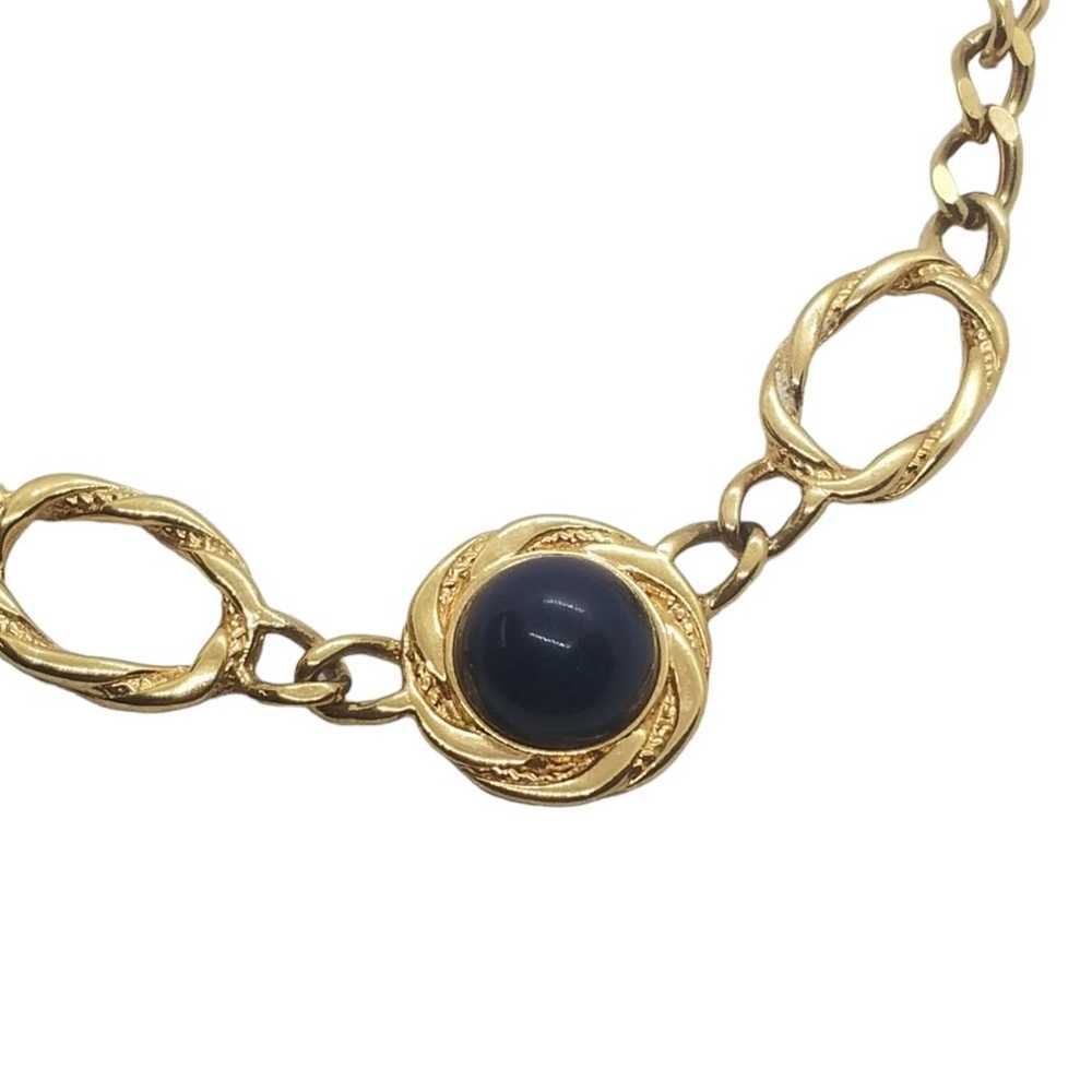 Monet Vintage Goldtoned And Navy Blue Cabachon Necklace Gem 7125