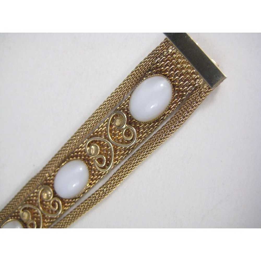 Vintage Goldtone Mesh Bracelet 3 Strand Plastic C… - image 5