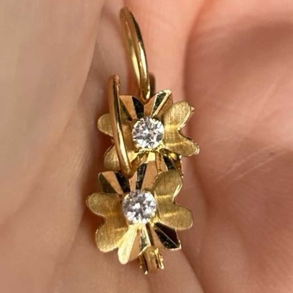 18k Solid Gold Flower Earrings from Italy - Vinta… - image 2