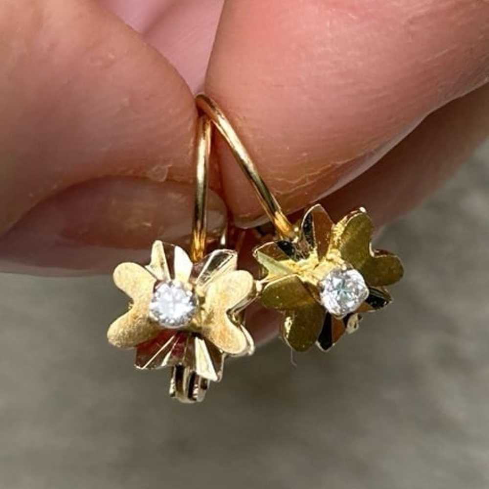 18k Solid Gold Flower Earrings from Italy - Vinta… - image 3