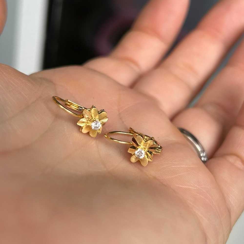 18k Solid Gold Flower Earrings from Italy - Vinta… - image 4