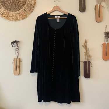 Vintage Dark Green Velvety Longsleeve Dress Size … - image 1