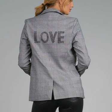 Elan Elan Rhinestone “Love” Houndstooth Plaid Blaz