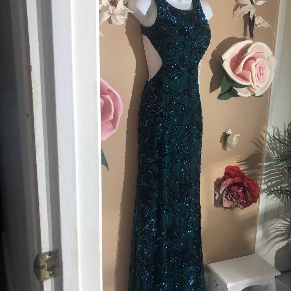 Other Blue Green beaded open back and sides prom … - image 5