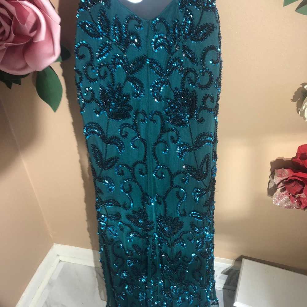 Other Blue Green beaded open back and sides prom … - image 6