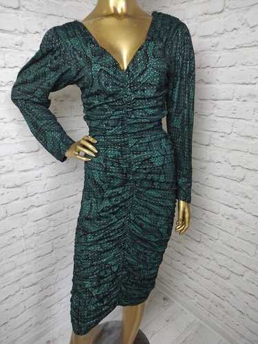 Vintage Spectacular 80s Ruched Midi Dress Feather 