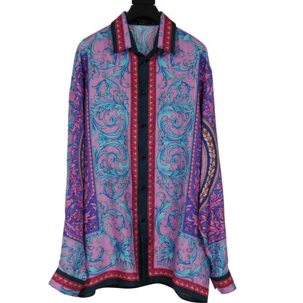 Versace Floral Silk Button Down Shirt 41 / 16 Pur… - image 1