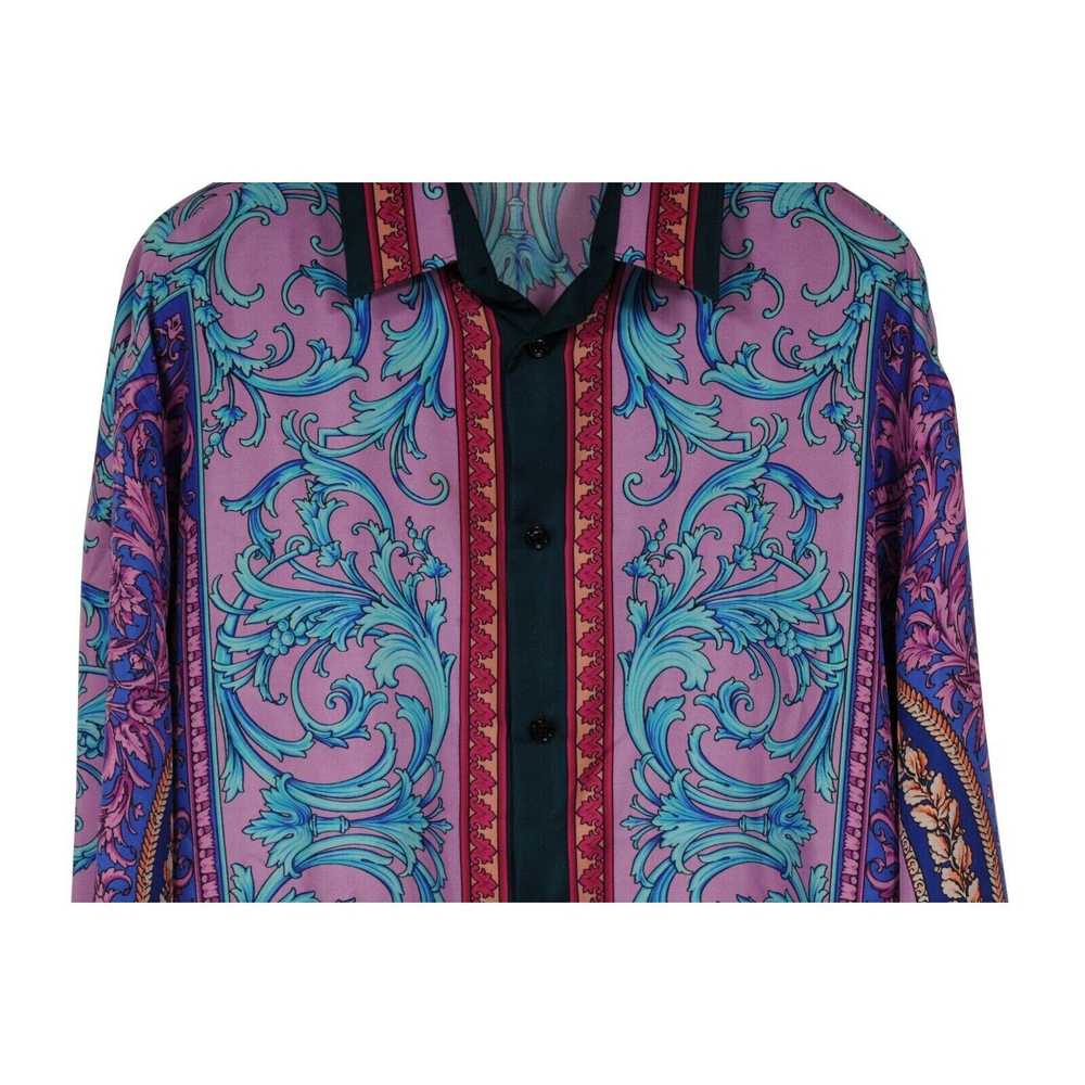 Versace Floral Silk Button Down Shirt 41 / 16 Pur… - image 4