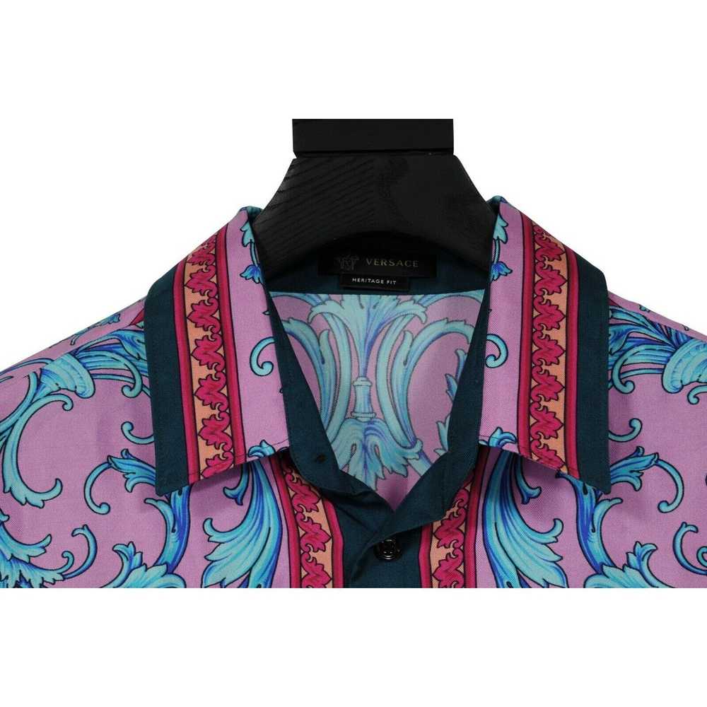 Versace Floral Silk Button Down Shirt 41 / 16 Pur… - image 6