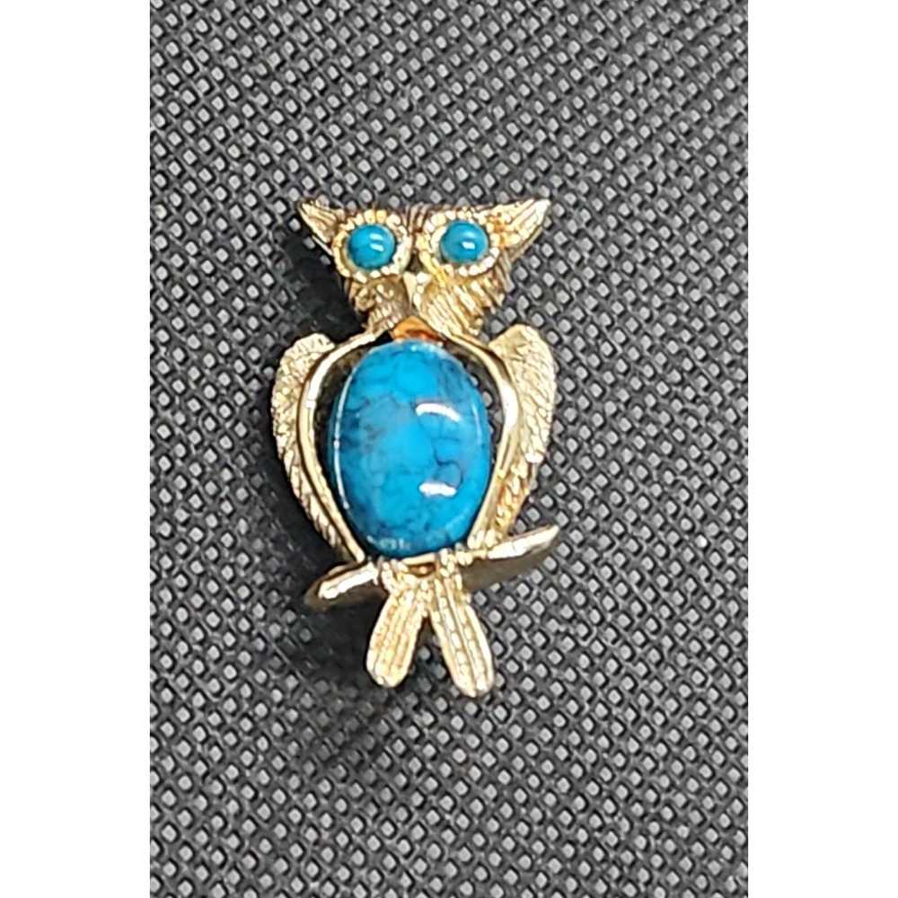 & Other Stories Vintage Owl Brooch Faux Turquoise… - image 1