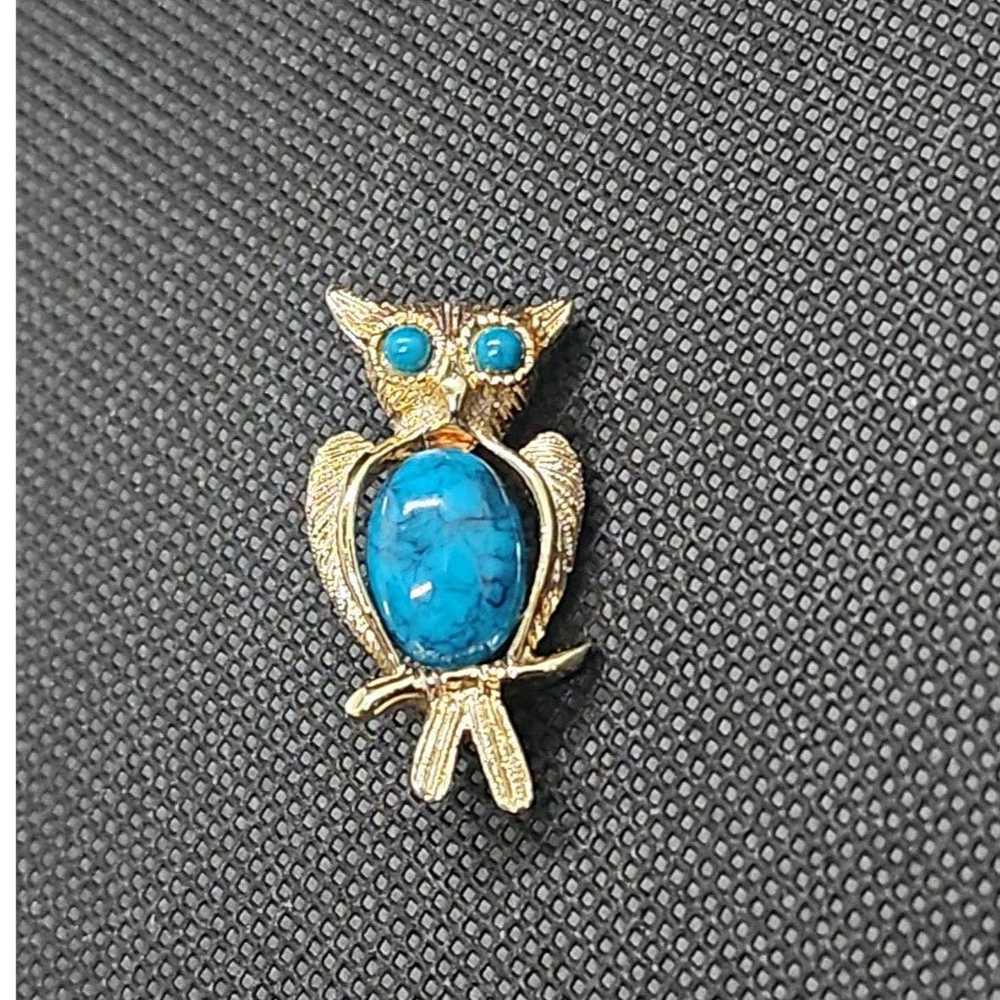 & Other Stories Vintage Owl Brooch Faux Turquoise… - image 2