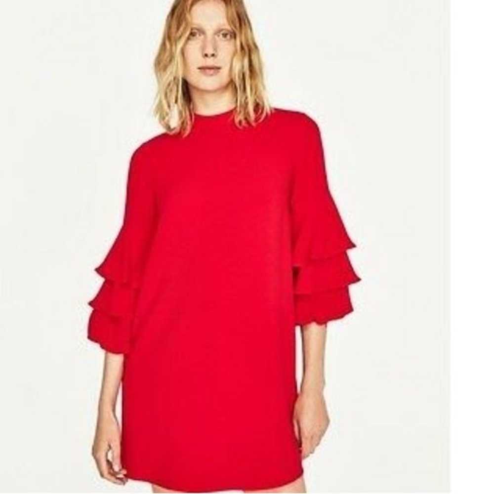 Red Zara Ruffle Sleeve Dress Large - image 1