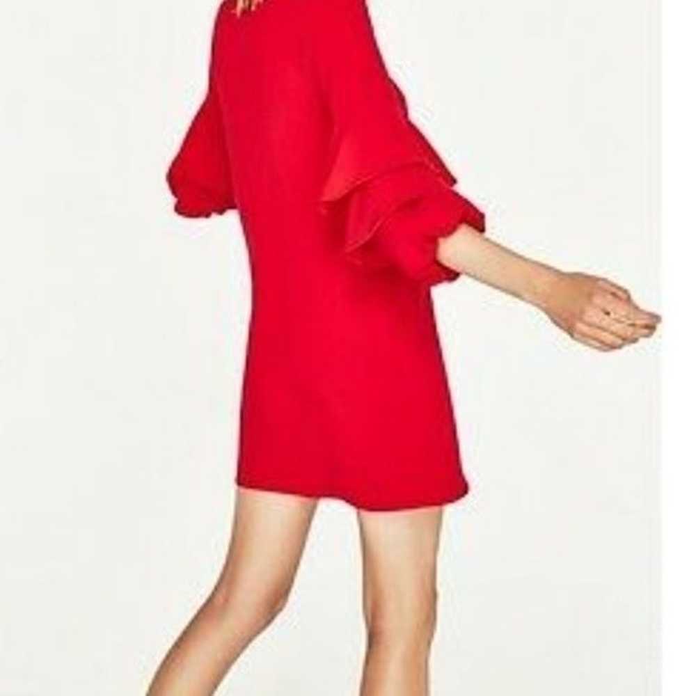 Red Zara Ruffle Sleeve Dress Large - image 2
