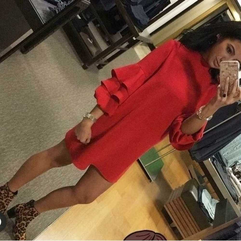 Red Zara Ruffle Sleeve Dress Large - image 3