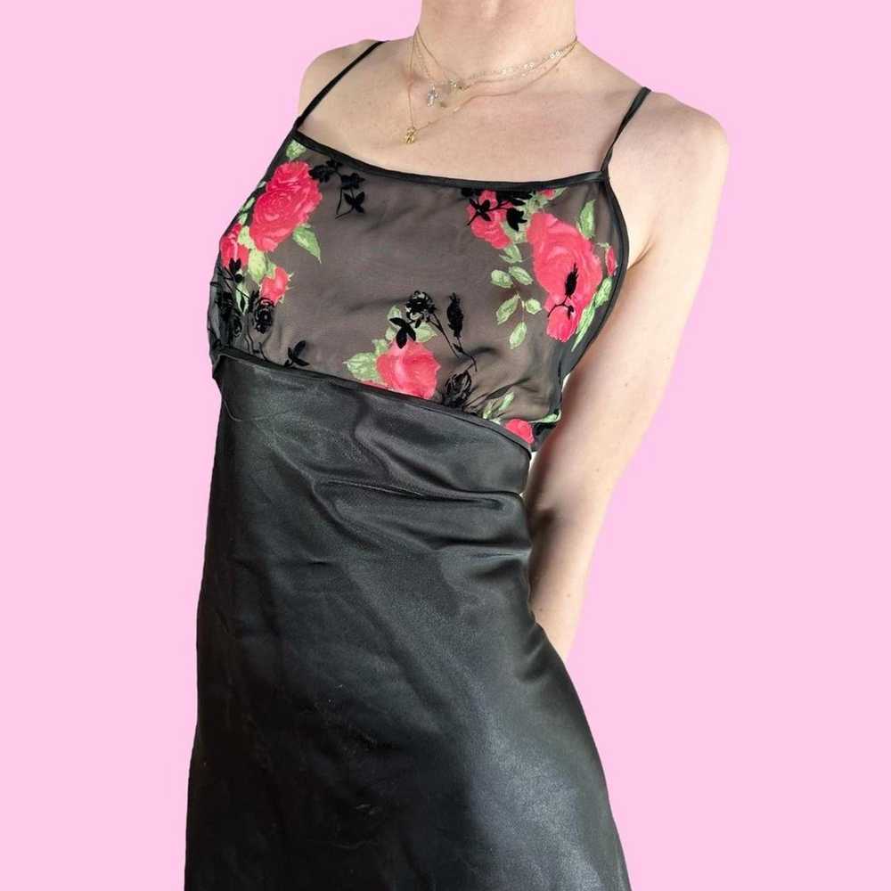 Y2K Black Floral Rose Lingerie Mini Dress - image 2