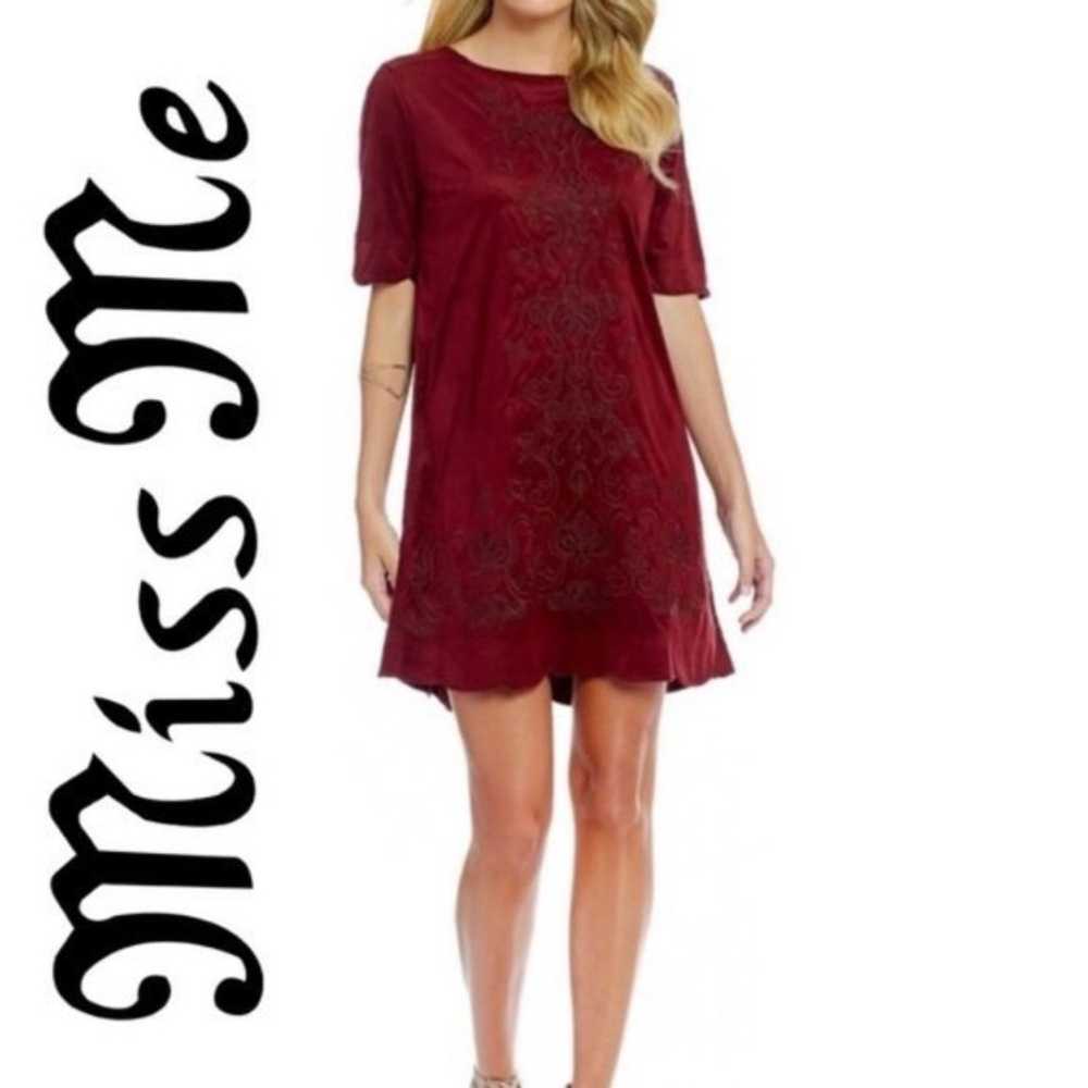 Miss Me Wine Red Faux Suede Lasercut Mini Dress S… - image 1