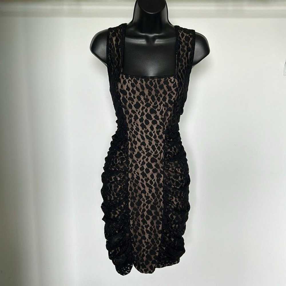 BCBGMaxAzria Renee Mini Dress, Black Lace & Tan, … - image 3