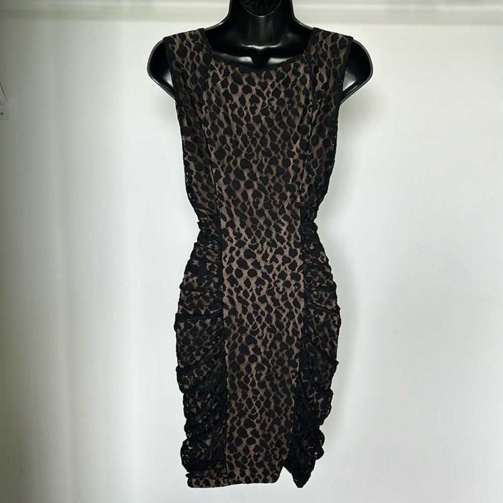 BCBGMaxAzria Renee Mini Dress, Black Lace & Tan, … - image 4