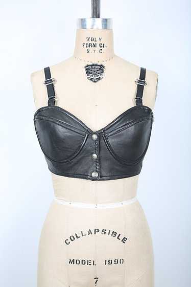 Vintage Black EasyRiders Leather Crop Top Bra Sele