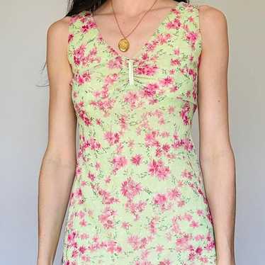 Y2K pink and green floral dress - image 1