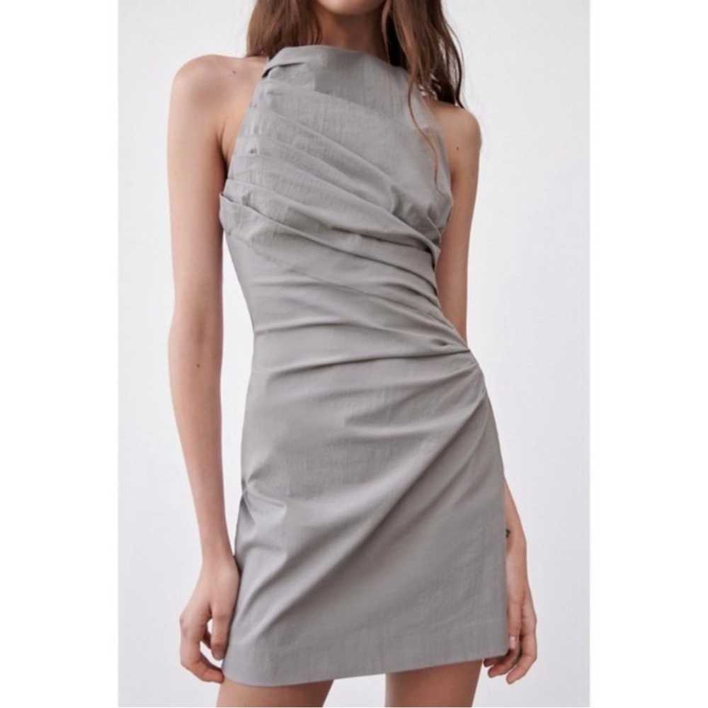 Zara Grey Mini Sleeveless Ruched Draped Dress Siz… - image 1