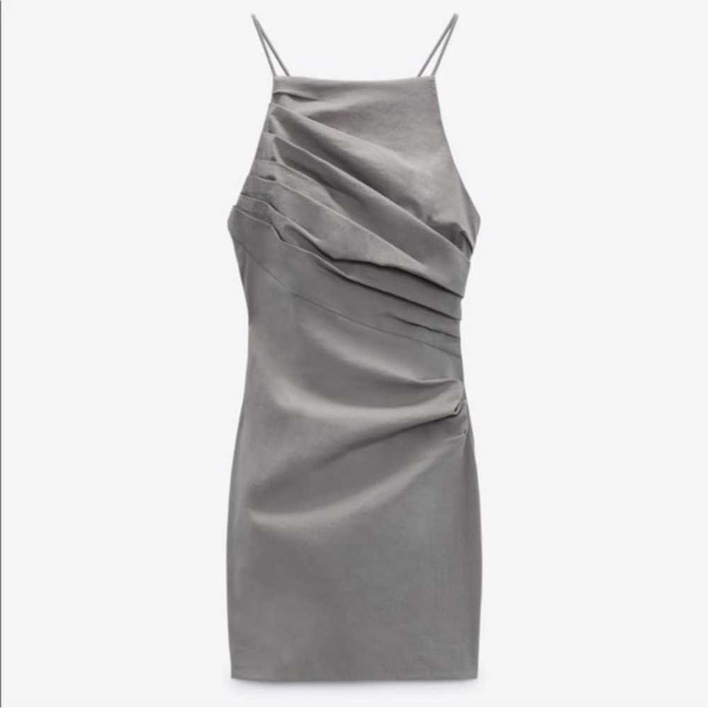 Zara Grey Mini Sleeveless Ruched Draped Dress Siz… - image 4