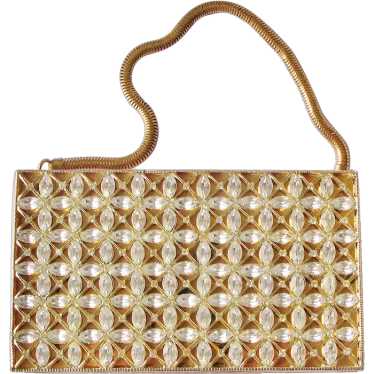 Evans Gold Tone Rhinestone Carryall With Original… - image 1