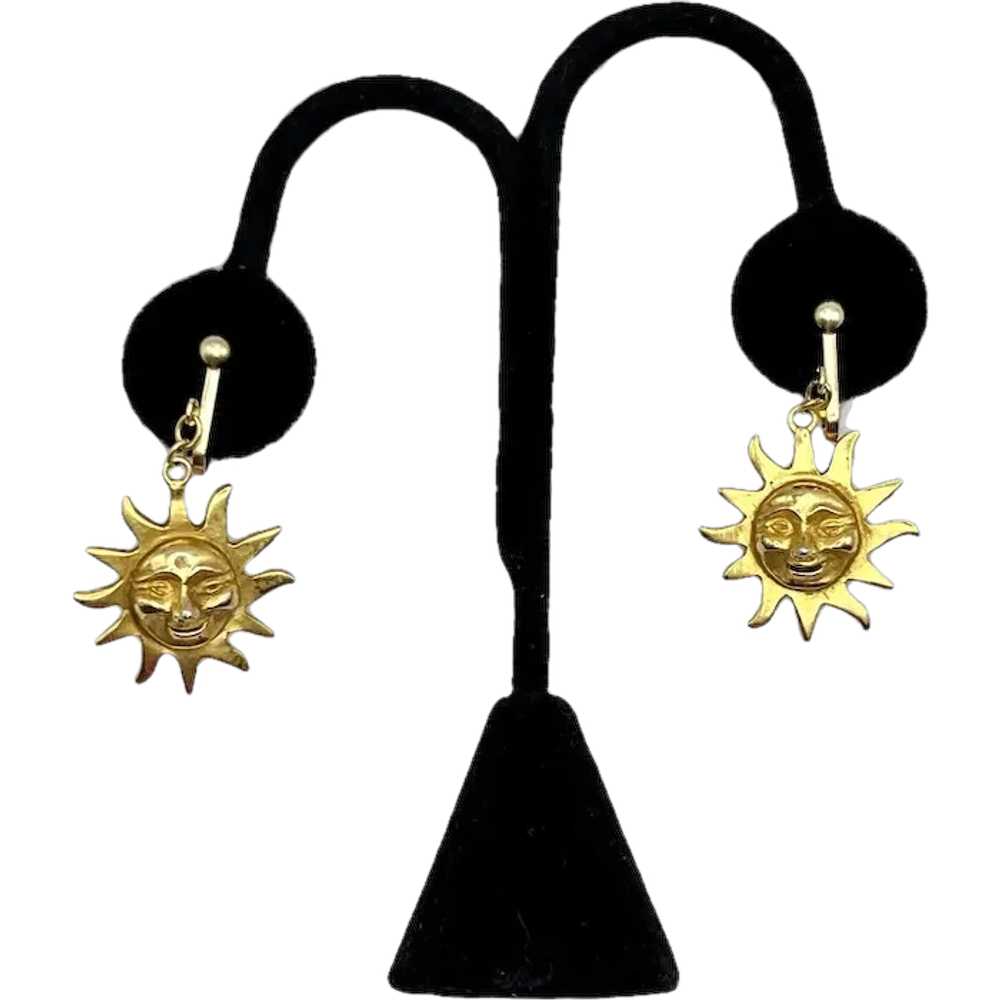 Alva Studios Vintage Goldtone Sun Face Earrings - image 1