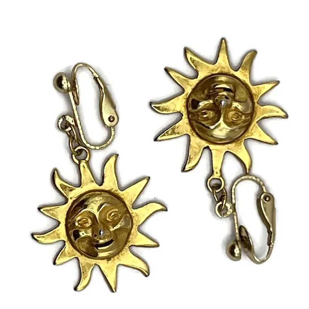 Alva Studios Vintage Goldtone Sun Face Earrings - image 2