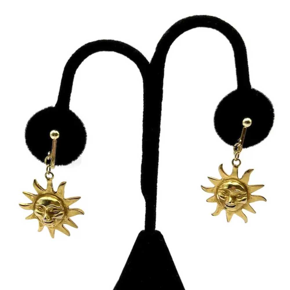 Alva Studios Vintage Goldtone Sun Face Earrings - image 3