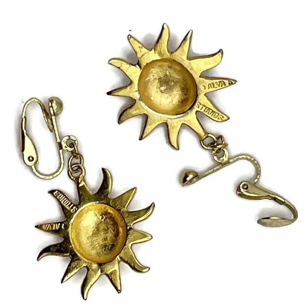 Alva Studios Vintage Goldtone Sun Face Earrings - image 4