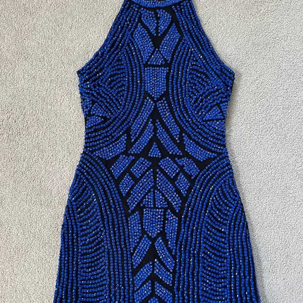 Parker Blue Beaded Bodycon Mini Dress, Size XS - image 3