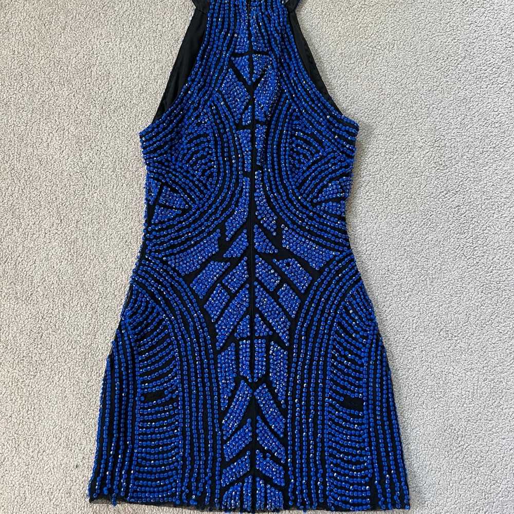 Parker Blue Beaded Bodycon Mini Dress, Size XS - image 4