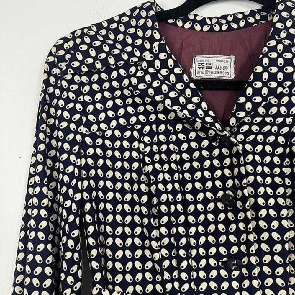 Vintage 70s Womens Retro Shirt Long Dress Navy Bl… - image 11
