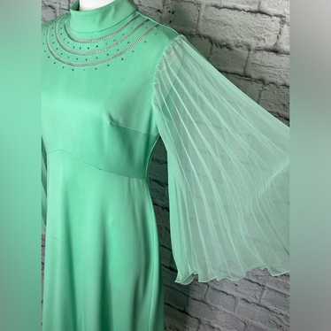 Vintage 70s sea foam bell flutter sleeve dress si… - image 1